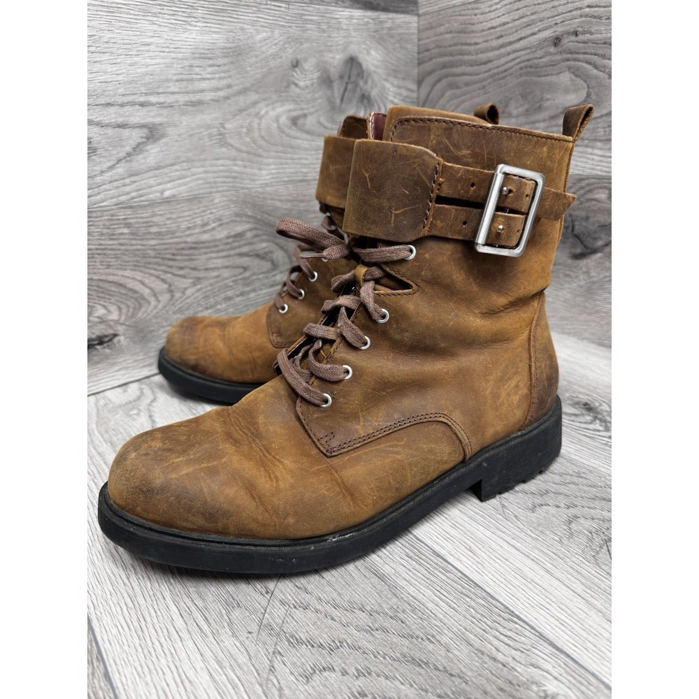 Women’s Brown Leather Lace-Up Buckle Boots